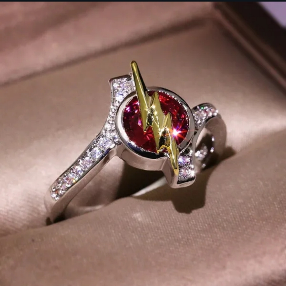 Flash Gordon Lightning Ring Novelty Engagement Promise Birthday Red Gold Silver